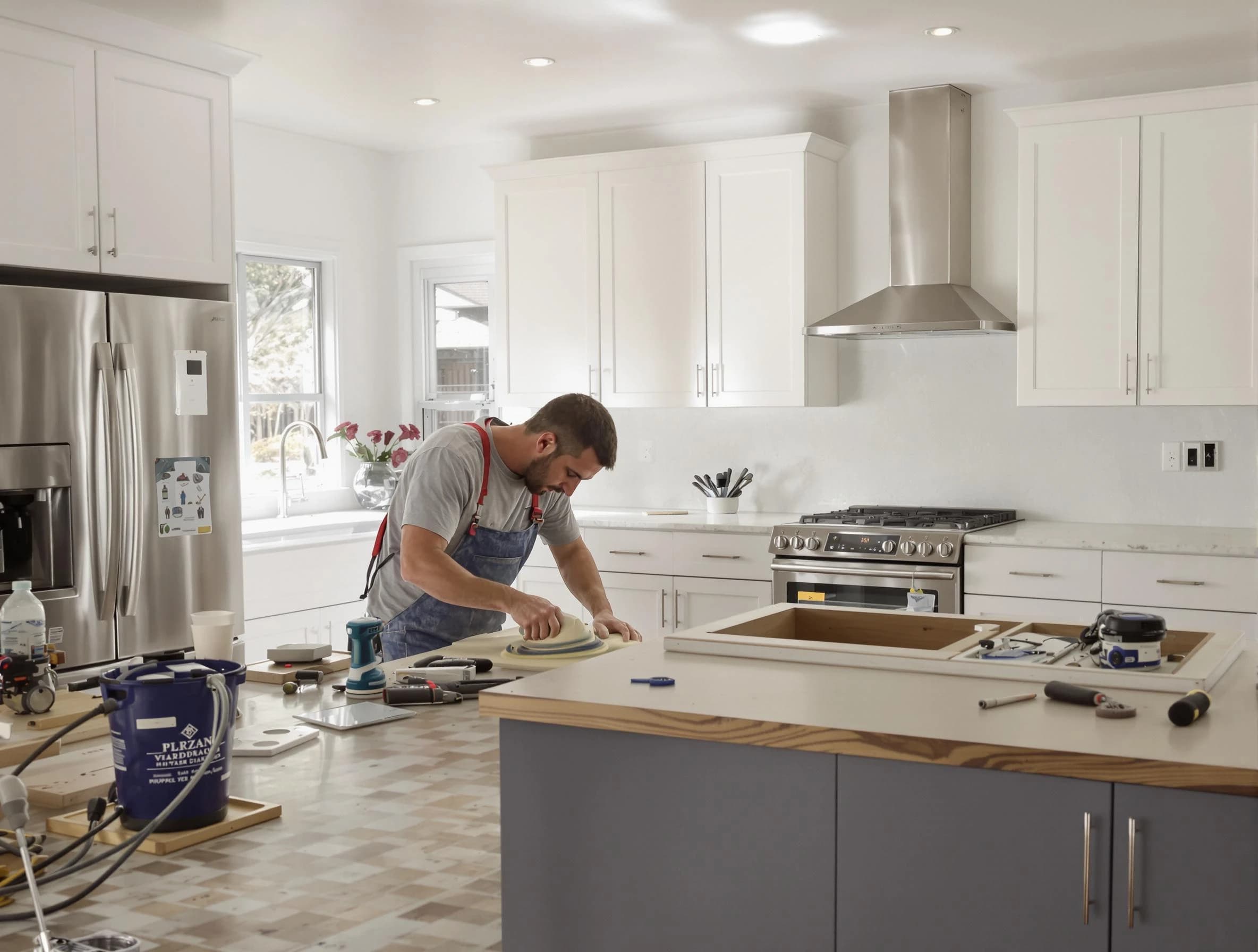 East Cleveland House Painters refinishing kitchen cabinets in East Cleveland, OH